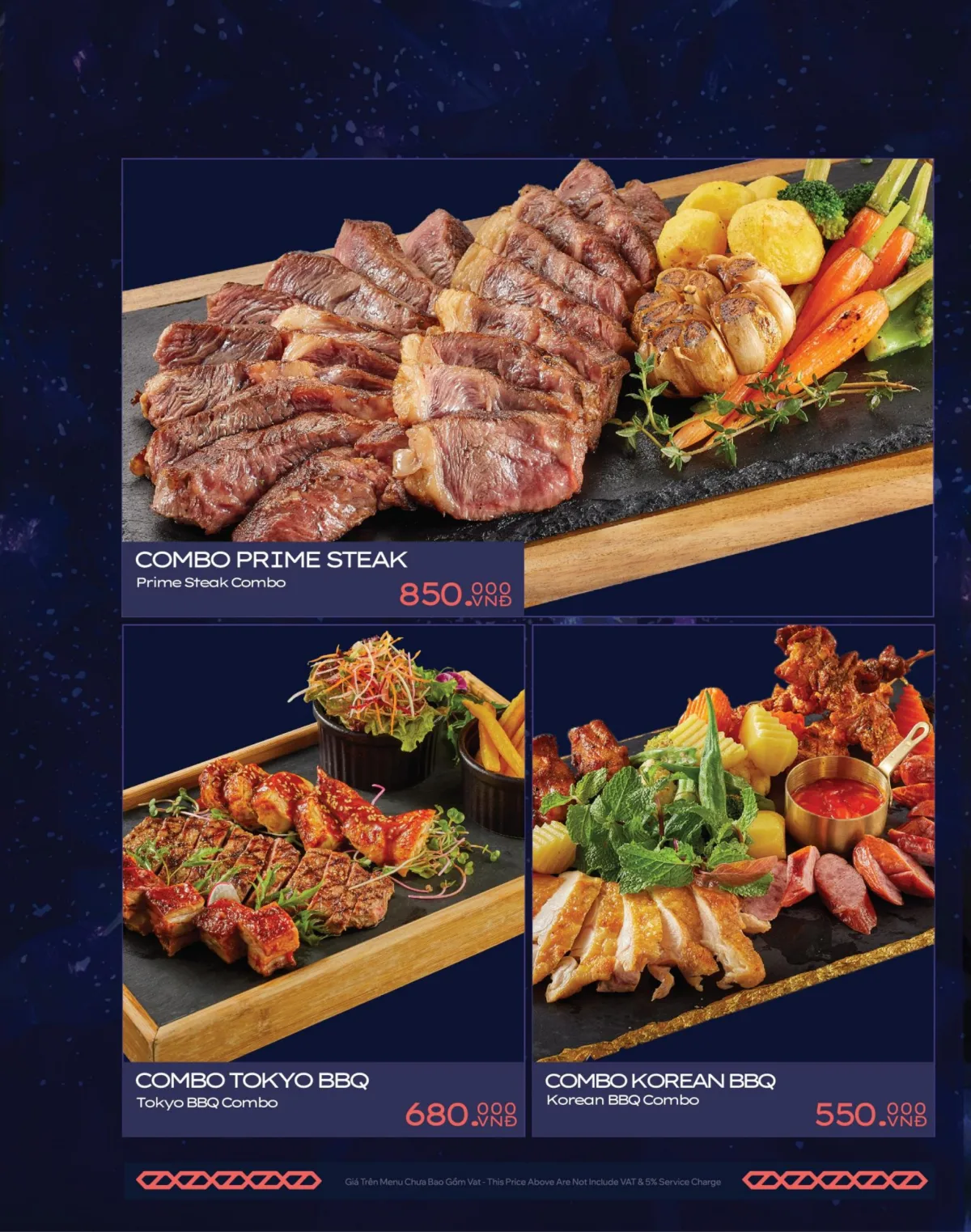District K menu — prime steak, Tokyo BBQ and Korean BBQ combos