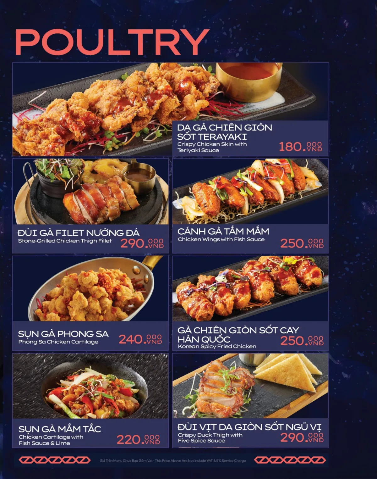 District K menu — stone-grilled chicken thigh, Korean-style fried chicken